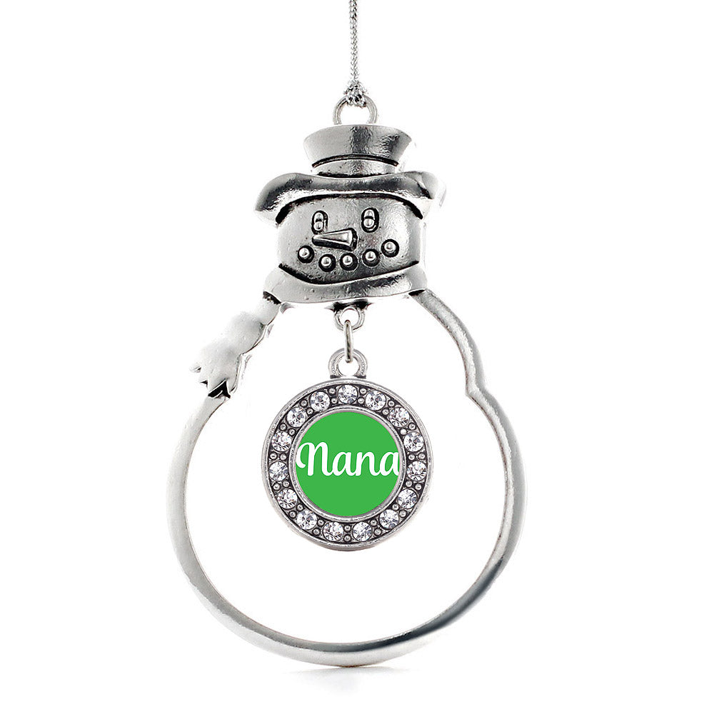 Silver Green Nana Circle Charm Snowman Ornament