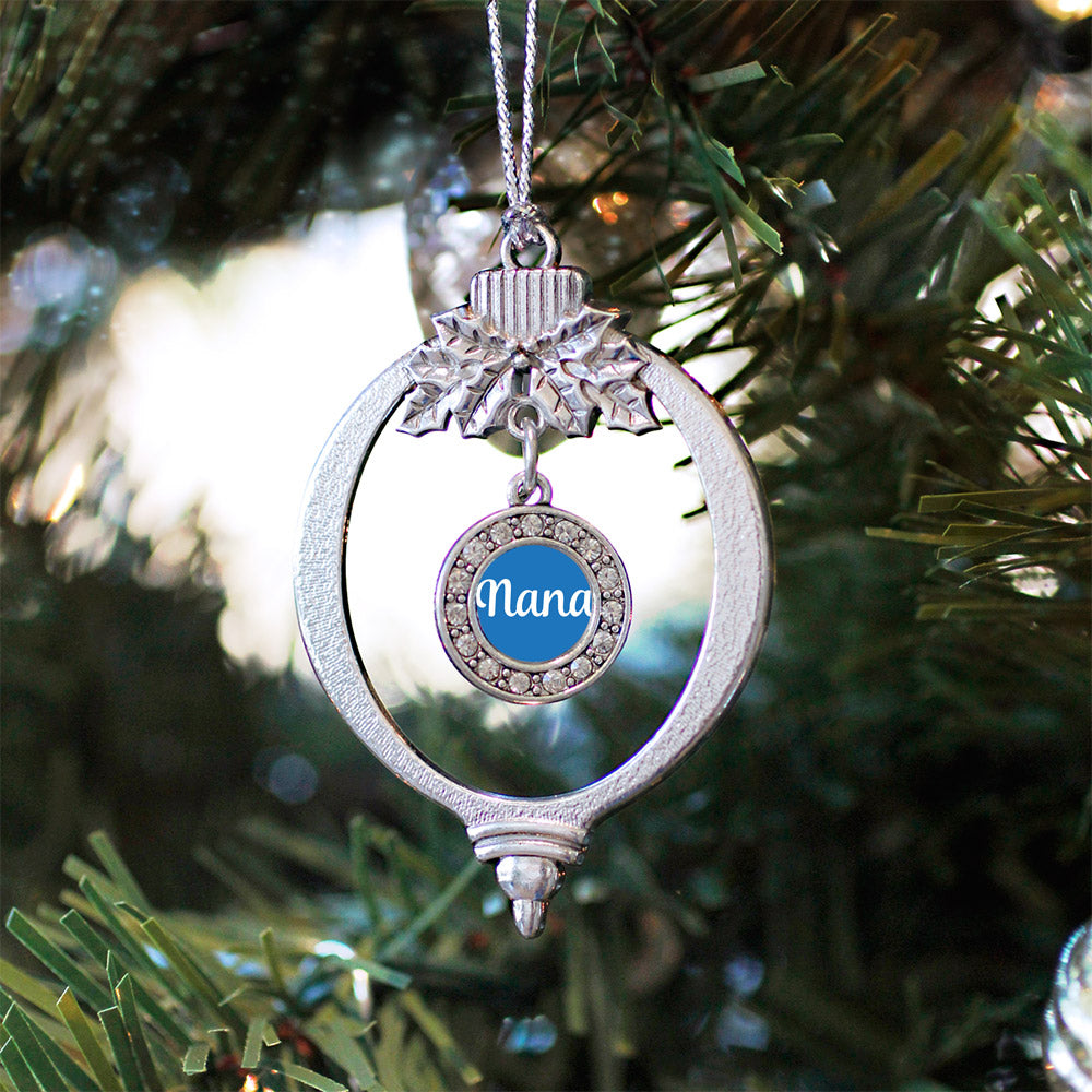 Silver Blue Nana Circle Charm Holiday Ornament