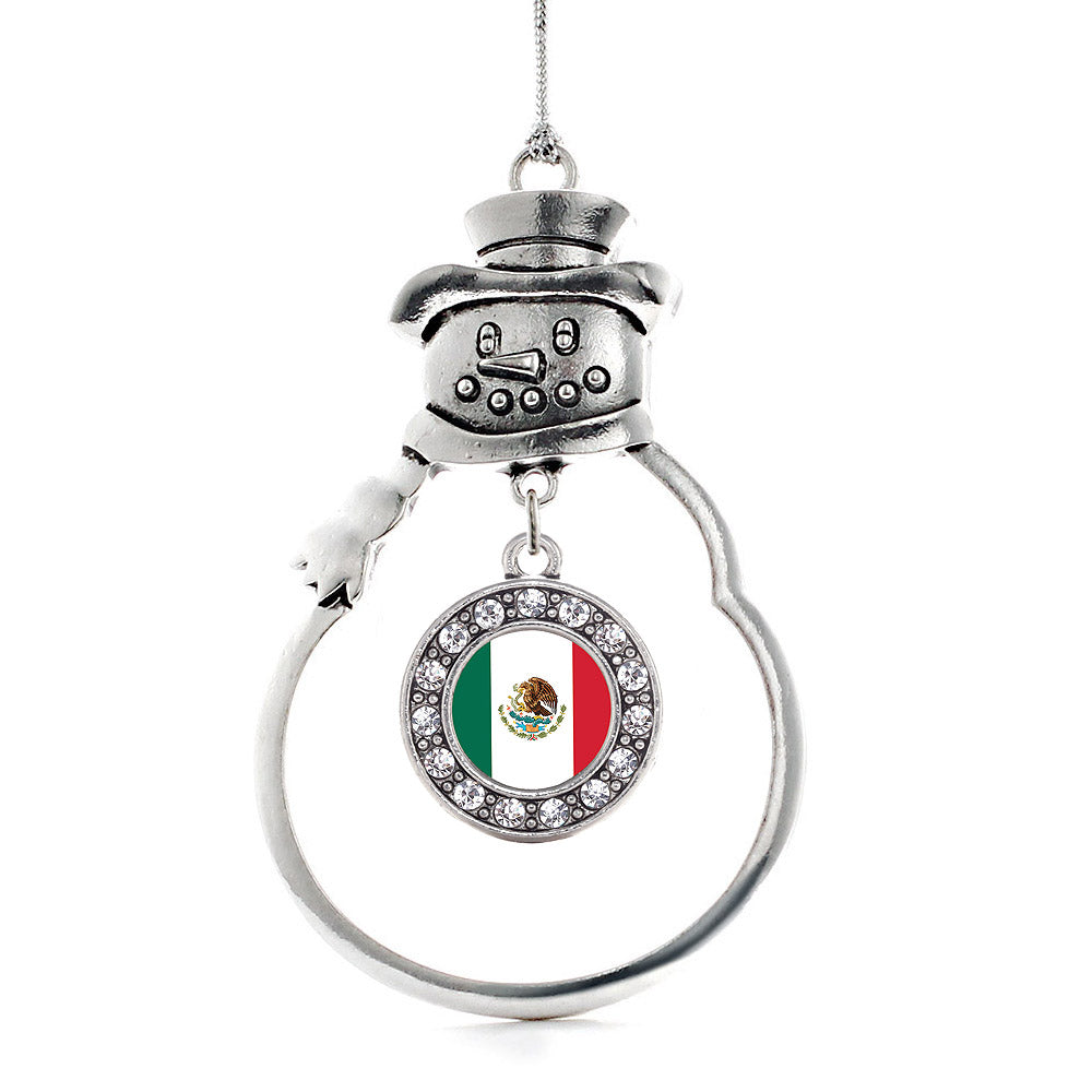 Silver Mexican Flag Circle Charm Snowman Ornament
