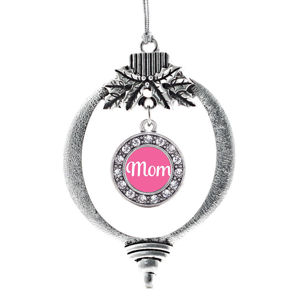 Silver Pink Mom Circle Charm Holiday Ornament