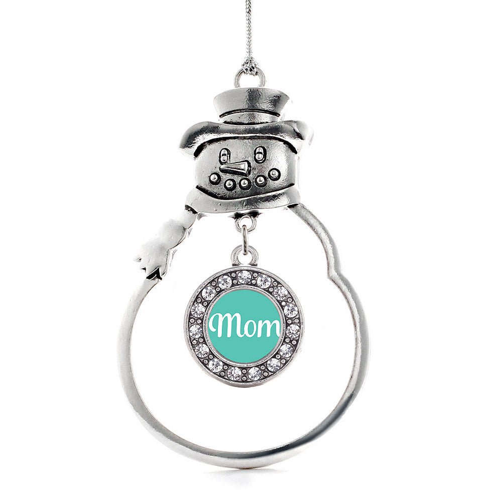 Silver Teal Mom Circle Charm Snowman Ornament