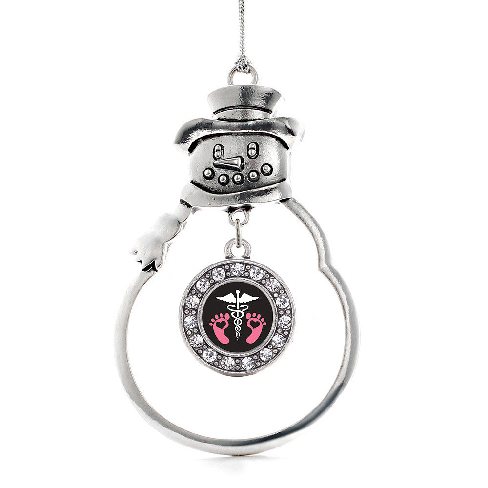 Silver Pediatrician Circle Charm Snowman Ornament