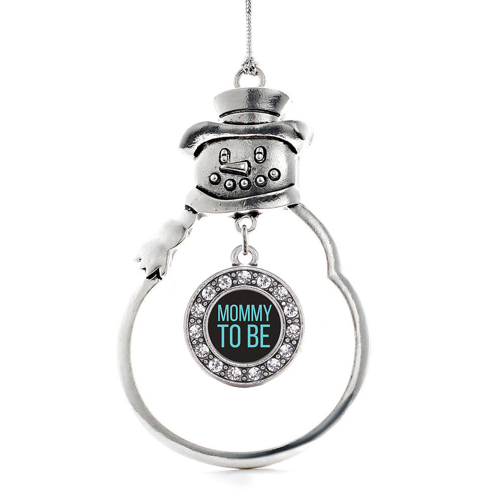 Silver Mommy To Be Blue Circle Charm Snowman Ornament