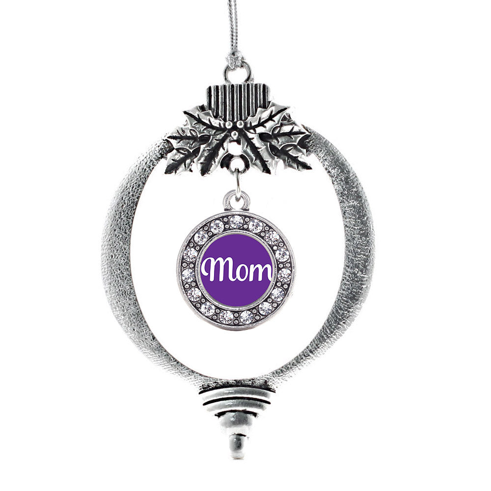 Silver Purple Mom Circle Charm Holiday Ornament
