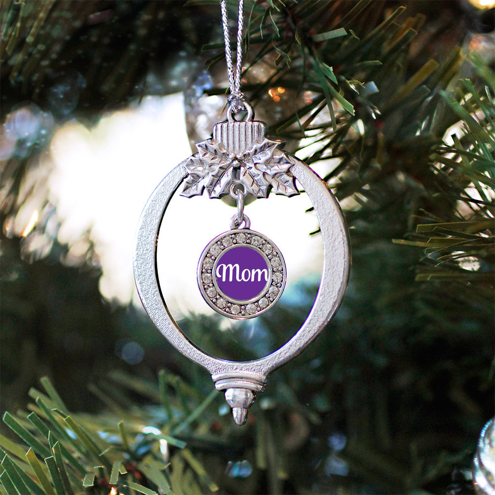 Silver Purple Mom Circle Charm Holiday Ornament