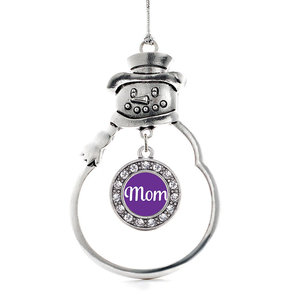 Silver Purple Mom Circle Charm Snowman Ornament