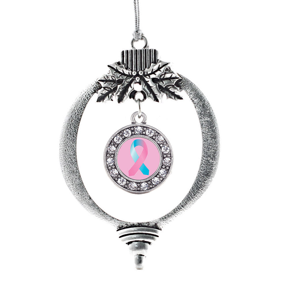 Silver SIDS Awareness Ribbon Circle Charm Holiday Ornament