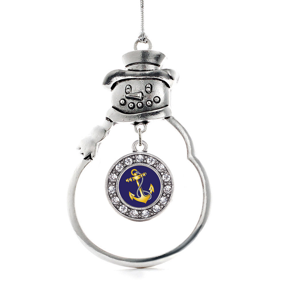 Silver Navy Anchor Circle Charm Snowman Ornament