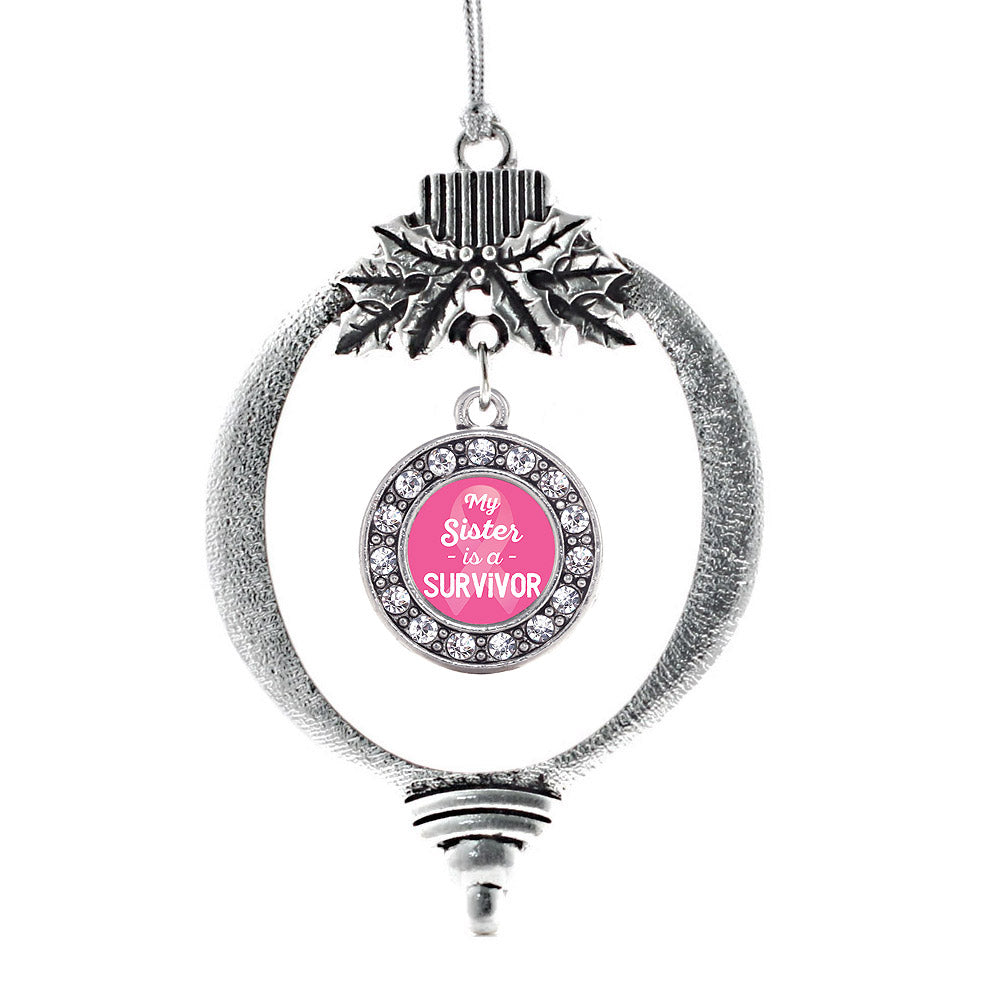 Silver My Sister is a Survivor Breast Cancer Awareness Circle Charm Holiday Ornament