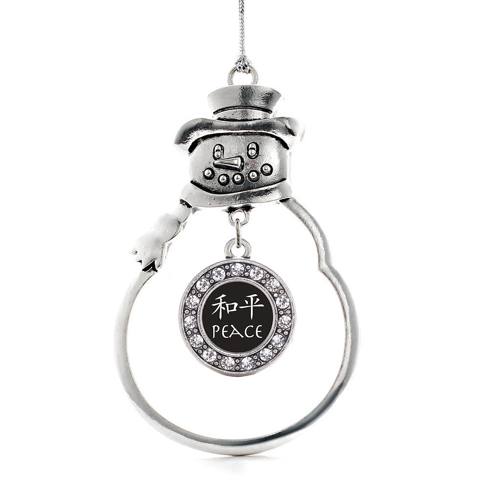 Silver Peace In Chinese Circle Charm Snowman Ornament