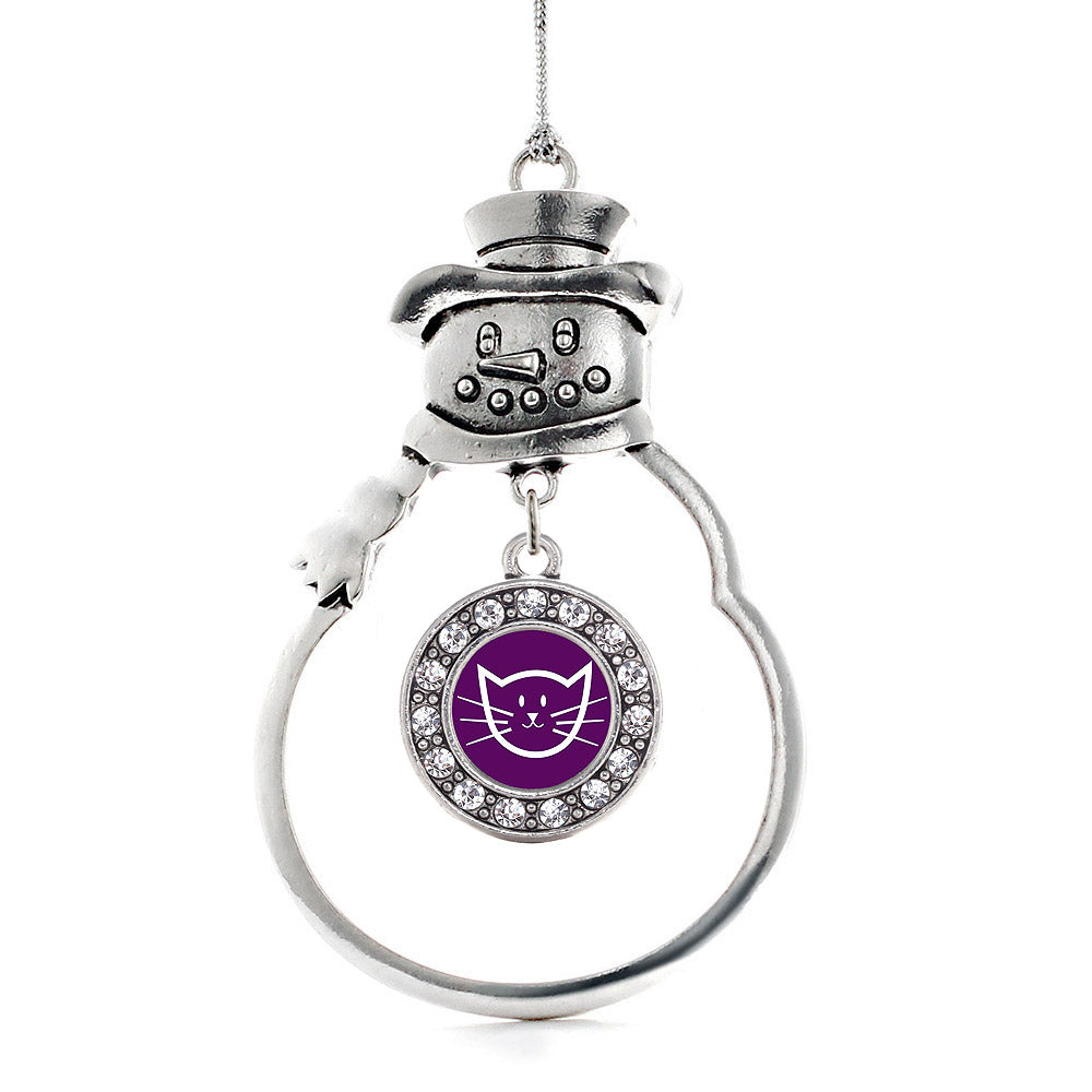 Silver Pretty Kitty Circle Charm Snowman Ornament