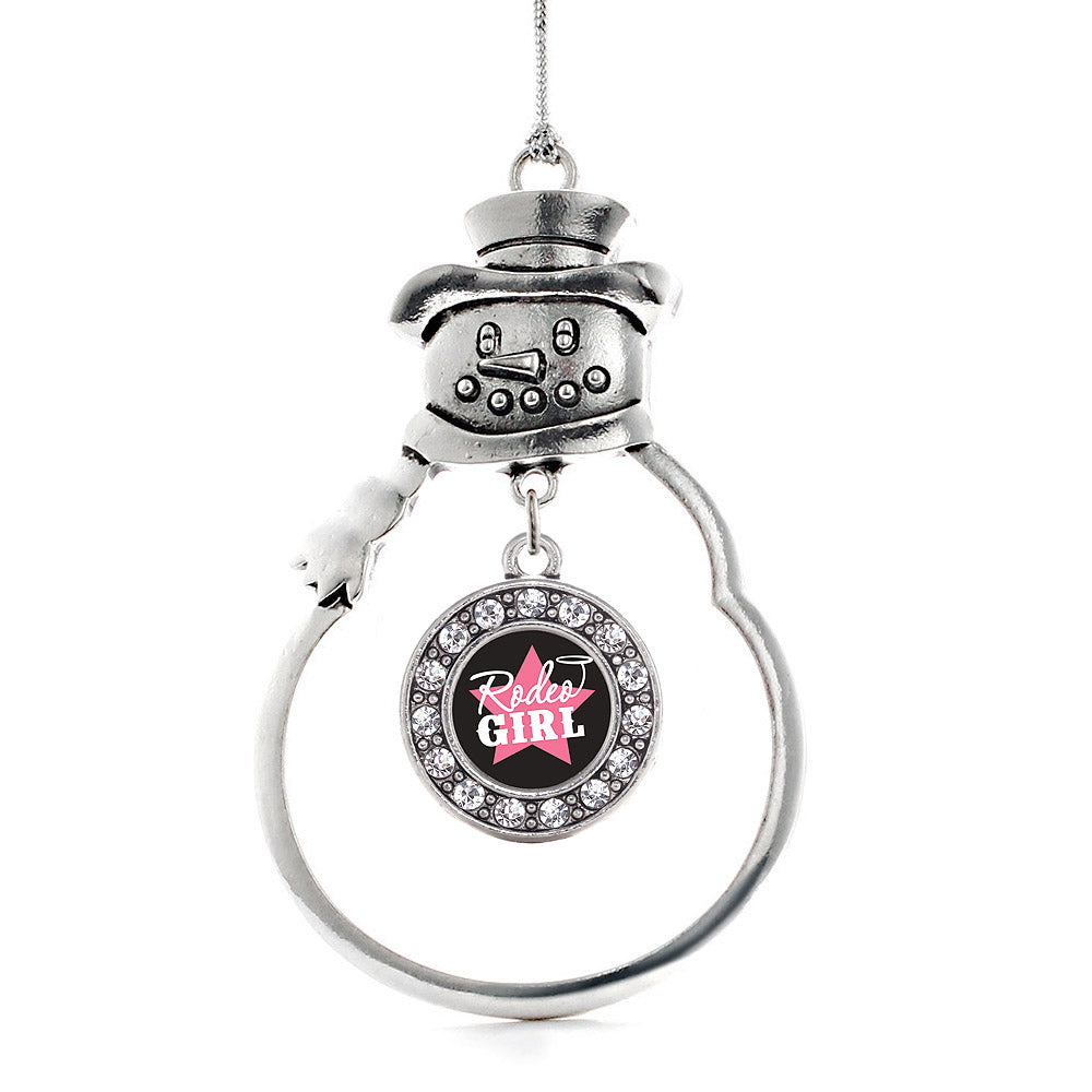 Silver Rodeo Girl Circle Charm Snowman Ornament