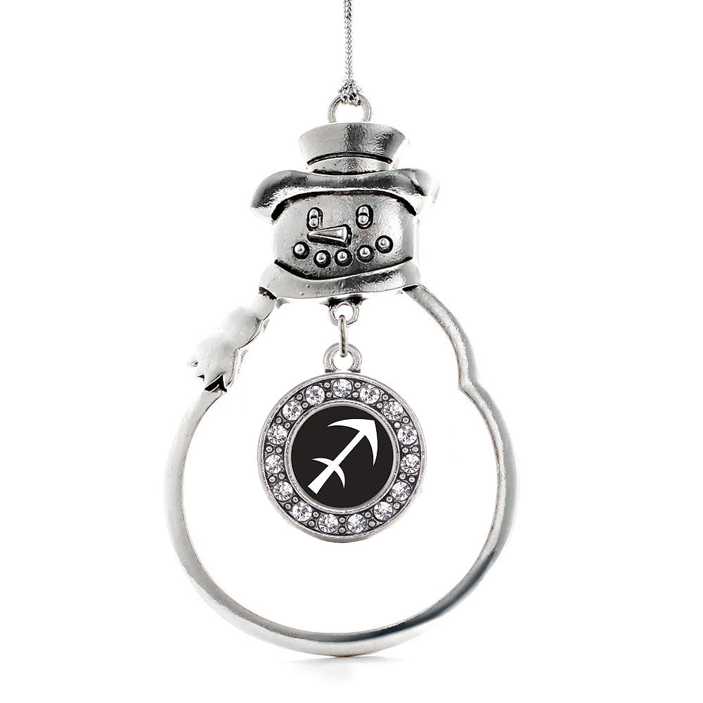 Silver Sagittarius Zodiac Circle Charm Snowman Ornament