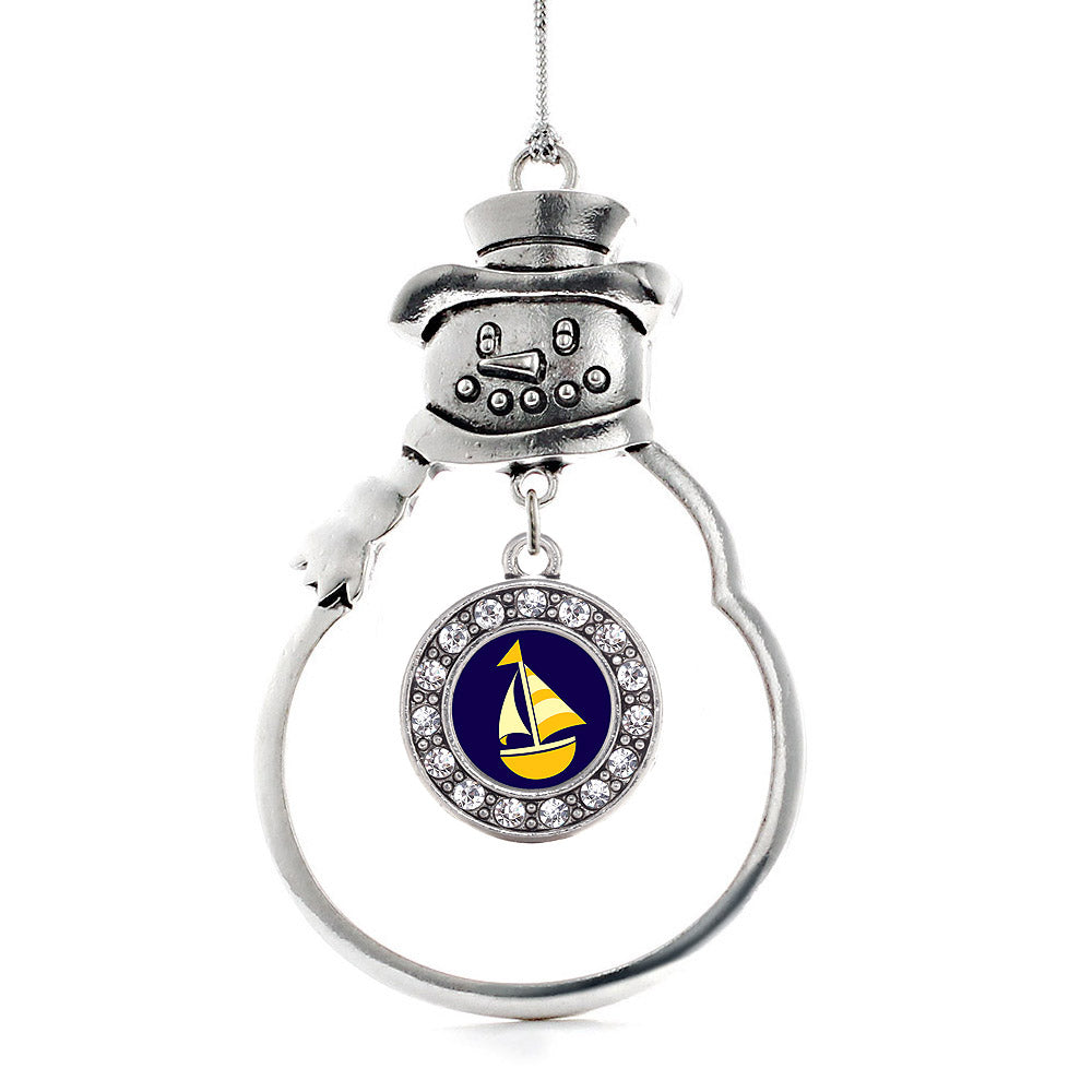 Silver Sailboat Circle Charm Snowman Ornament
