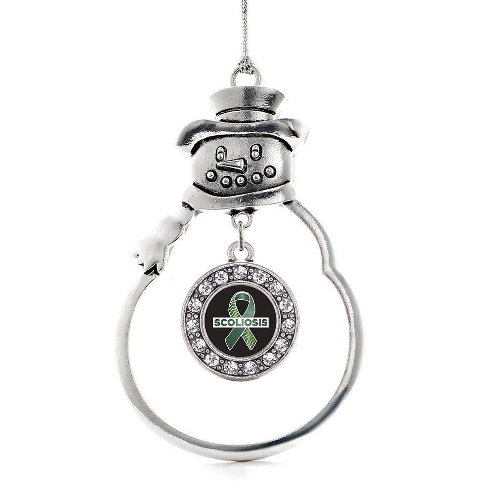 Silver Scoliosis Support and Awareness Circle Charm Snowman Ornament