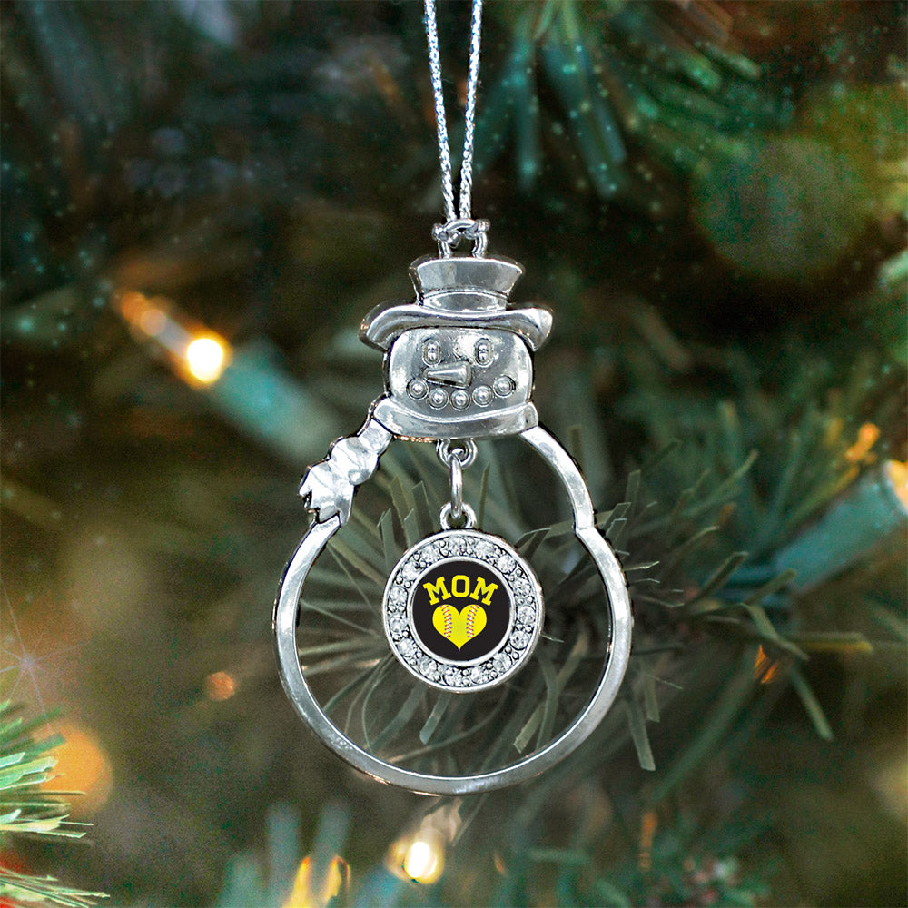 Silver Softball Mom Circle Charm Snowman Ornament