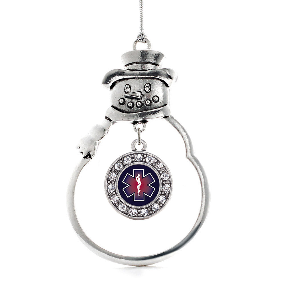 Silver Star Of Life EMT / EMS Circle Charm Snowman Ornament