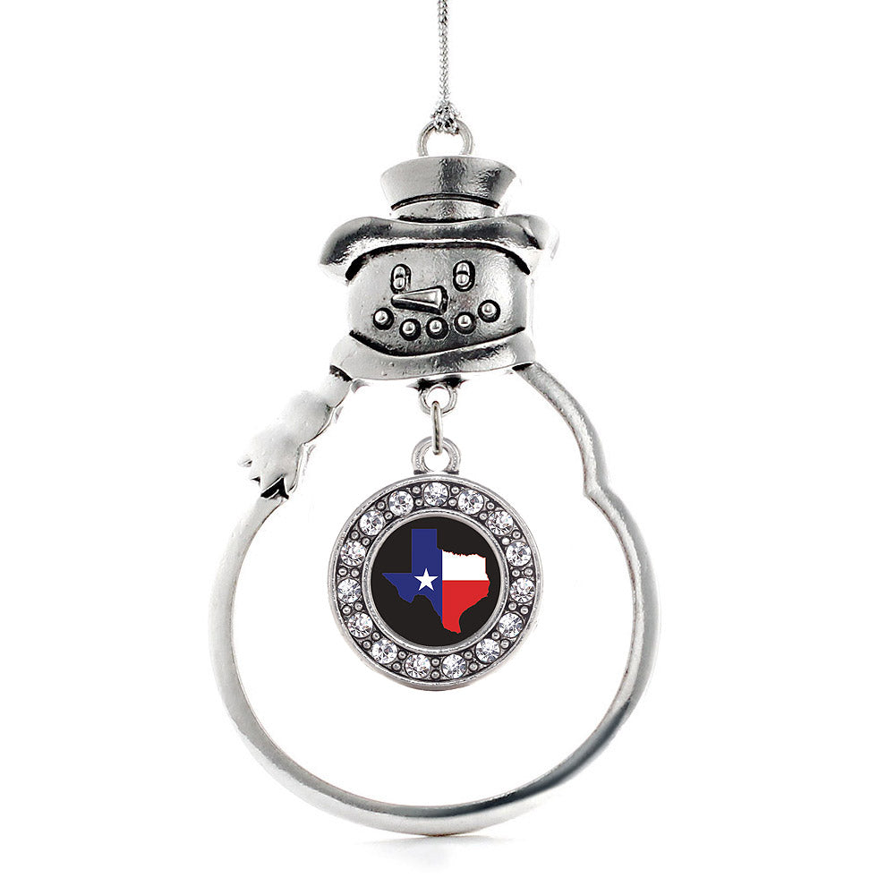 Silver Texas Pride Circle Charm Snowman Ornament