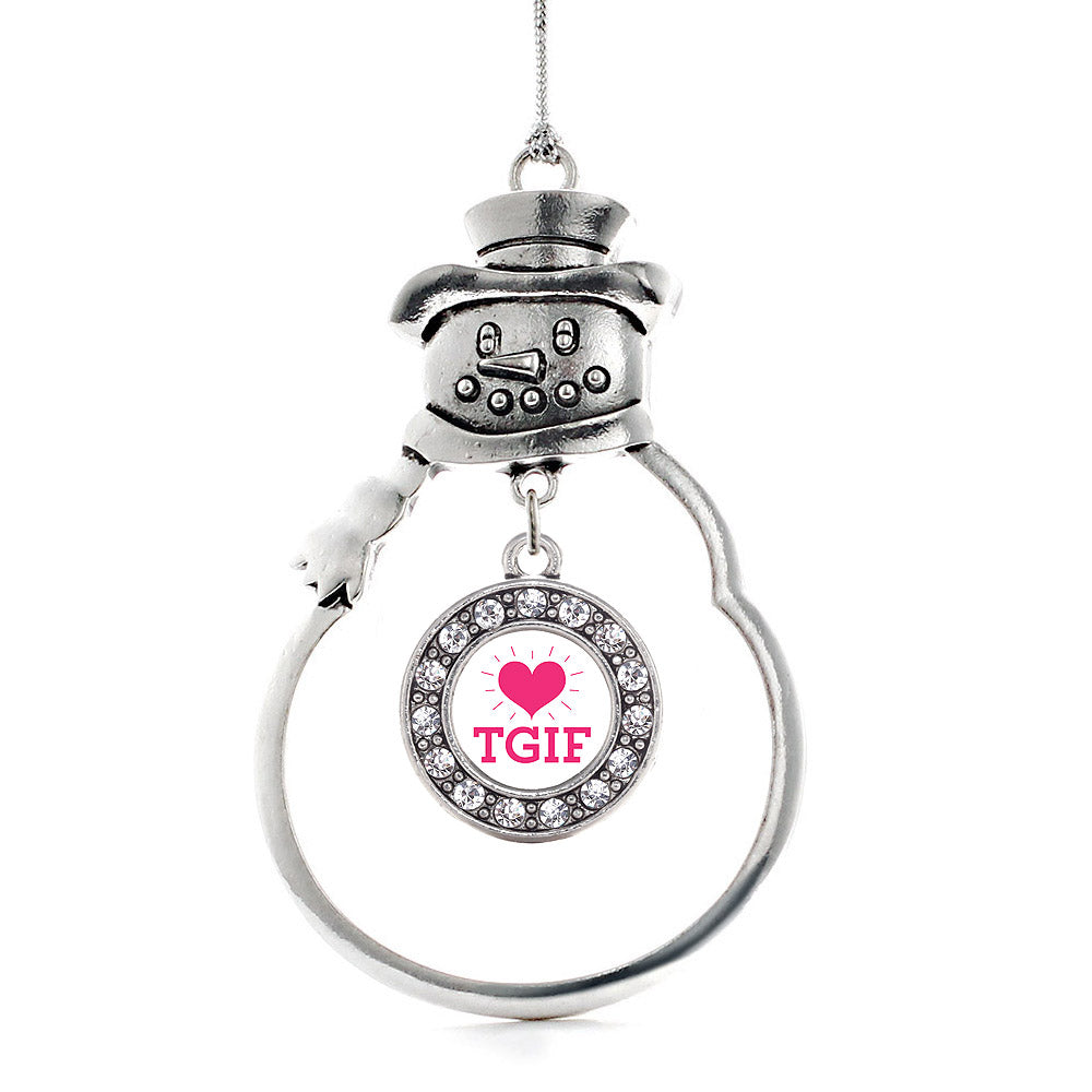 Silver TGIF Circle Charm Snowman Ornament