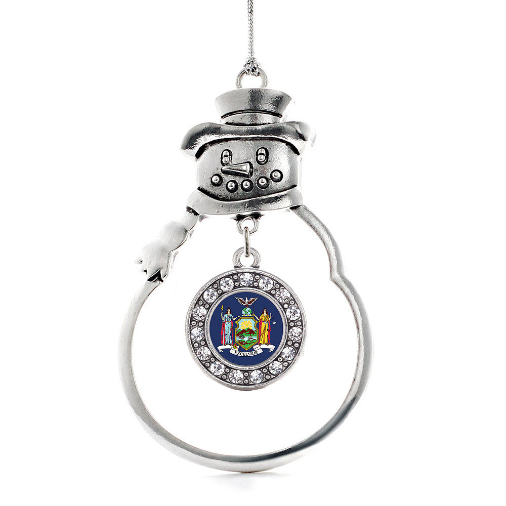 Silver New York Flag Circle Charm Snowman Ornament