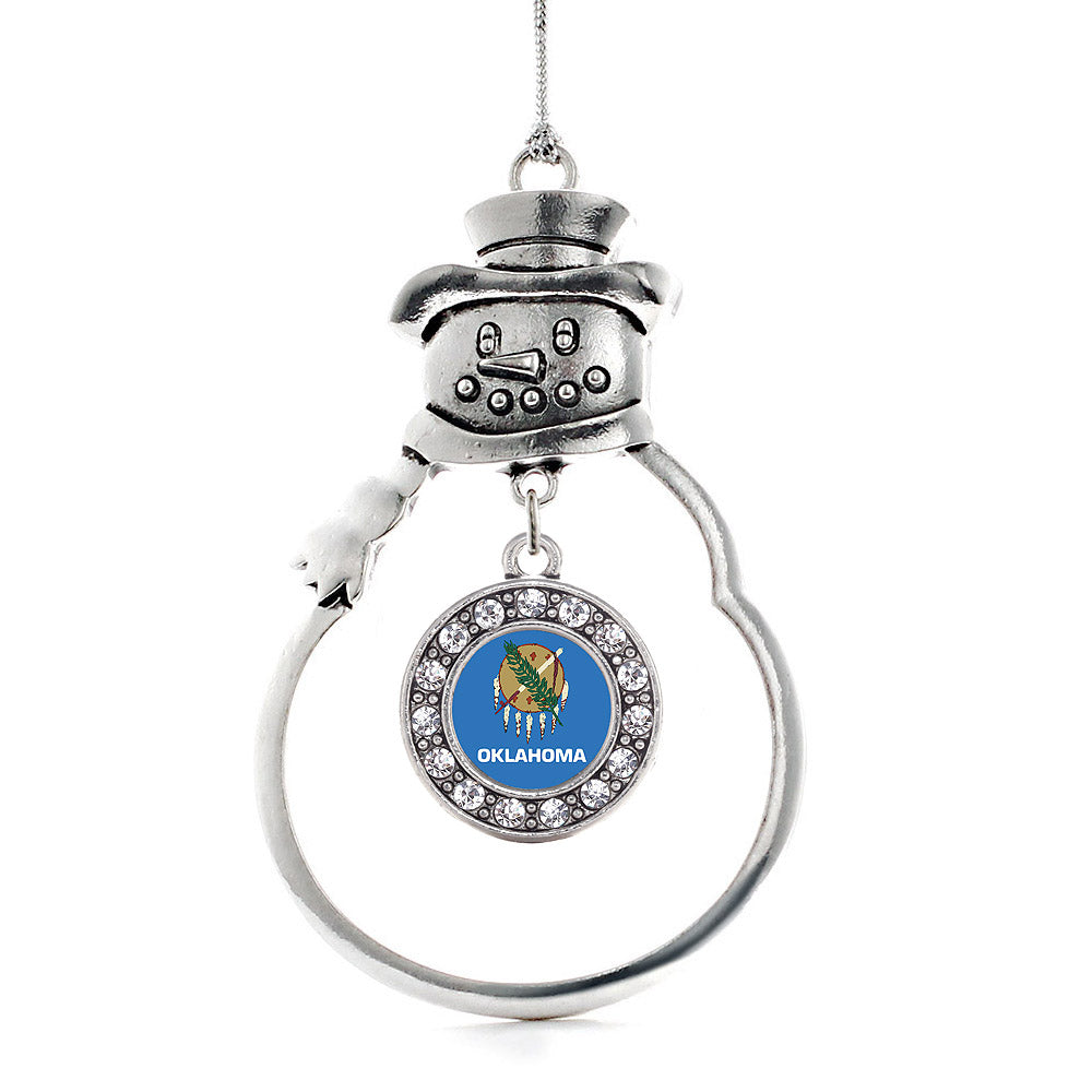 Silver Oklahoma Flag Circle Charm Snowman Ornament