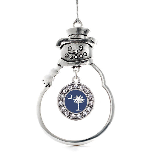 Silver South Carolina Flag Circle Charm Snowman Ornament