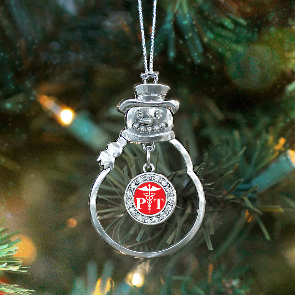 Silver Physical Therapist Circle Charm Snowman Ornament