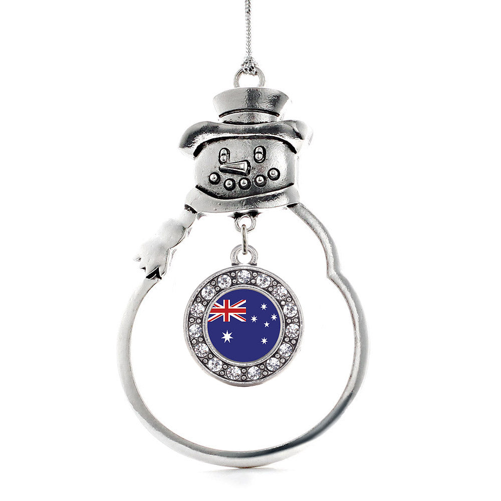 Silver Australian Flag Circle Charm Snowman Ornament