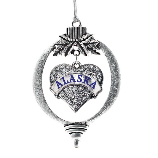 Silver Alaska Pave Heart Charm Holiday Ornament