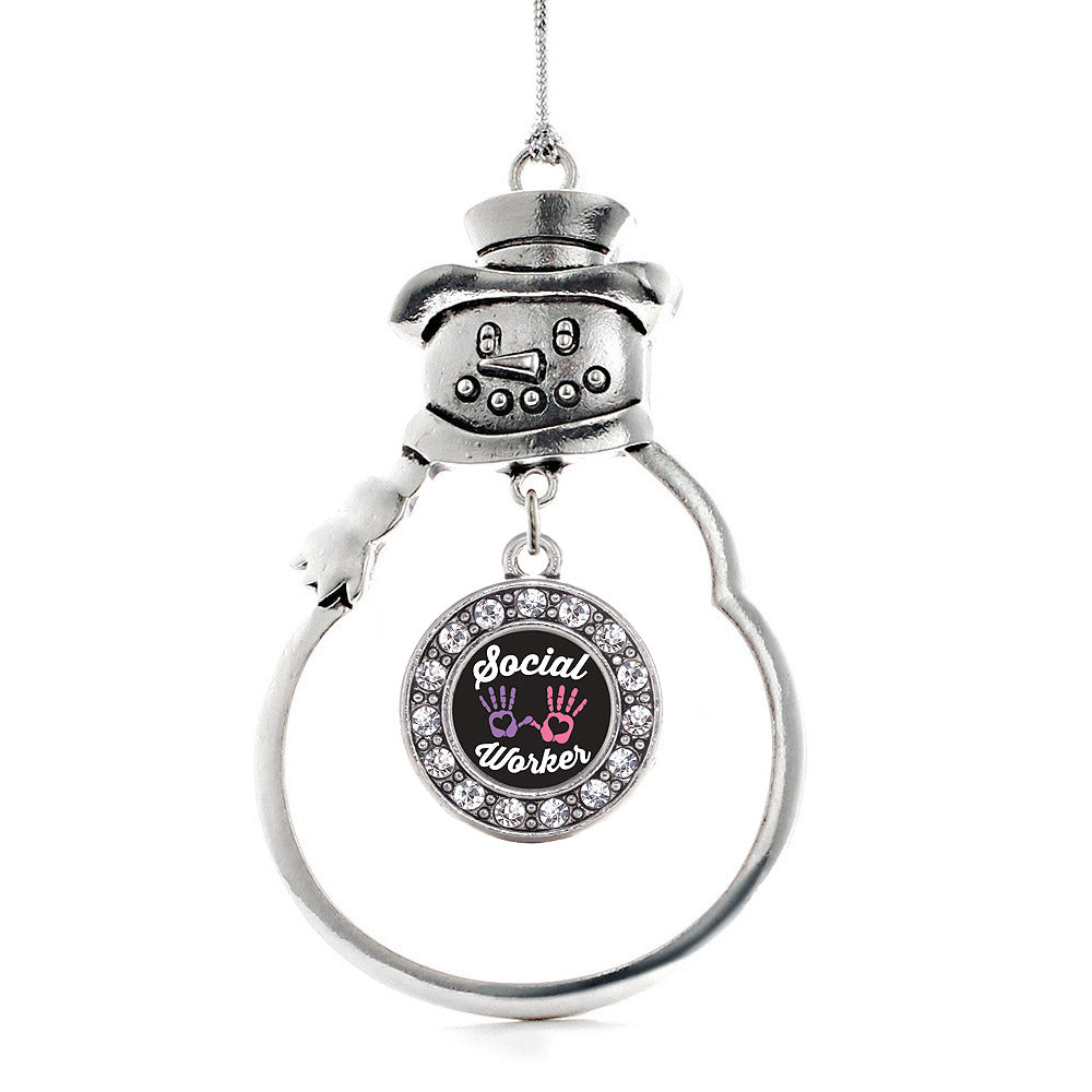 Silver Social Worker Circle Charm Snowman Ornament