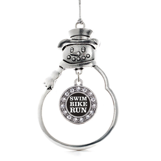Silver The Triathletes Circle Charm Snowman Ornament
