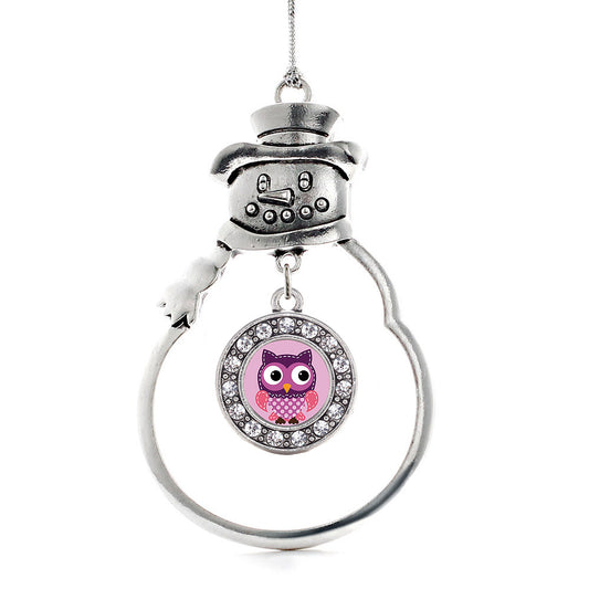 Silver Cute Owl Circle Charm Snowman Ornament