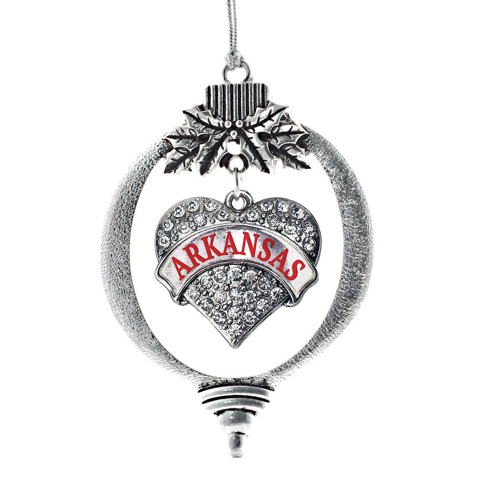 Silver Arkansas Pave Heart Charm Holiday Ornament