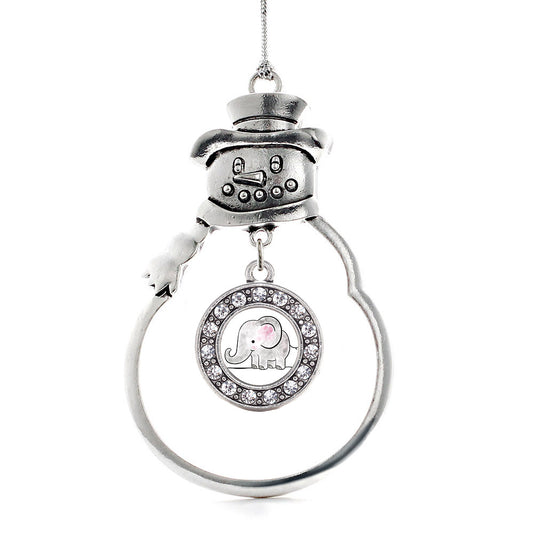 Silver Baby Elephant Circle Charm Snowman Ornament