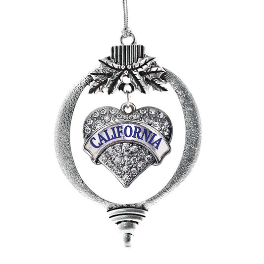 Silver California Pave Heart Charm Holiday Ornament