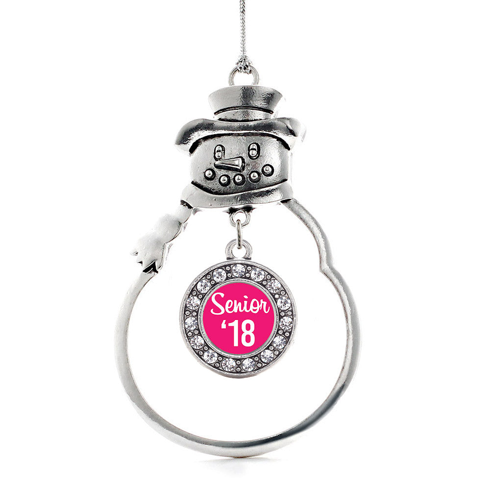 Silver Fuchsia Senior '18 Circle Charm Snowman Ornament