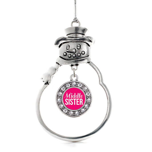 Silver Middle Sister Circle Charm Snowman Ornament