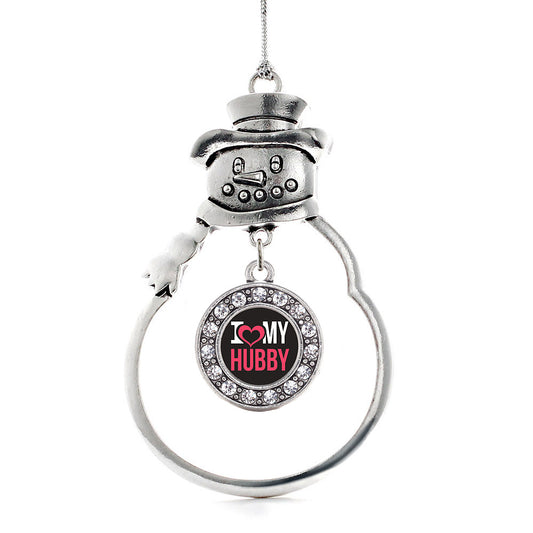 Silver I Love My Hubby Circle Charm Snowman Ornament
