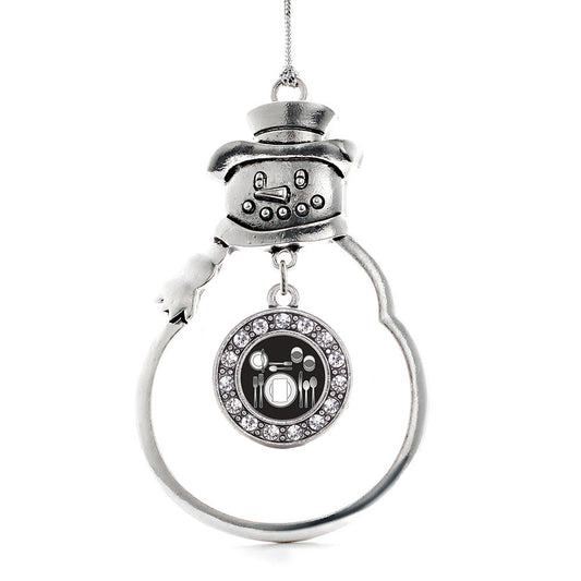 Silver Table Set Circle Charm Snowman Ornament