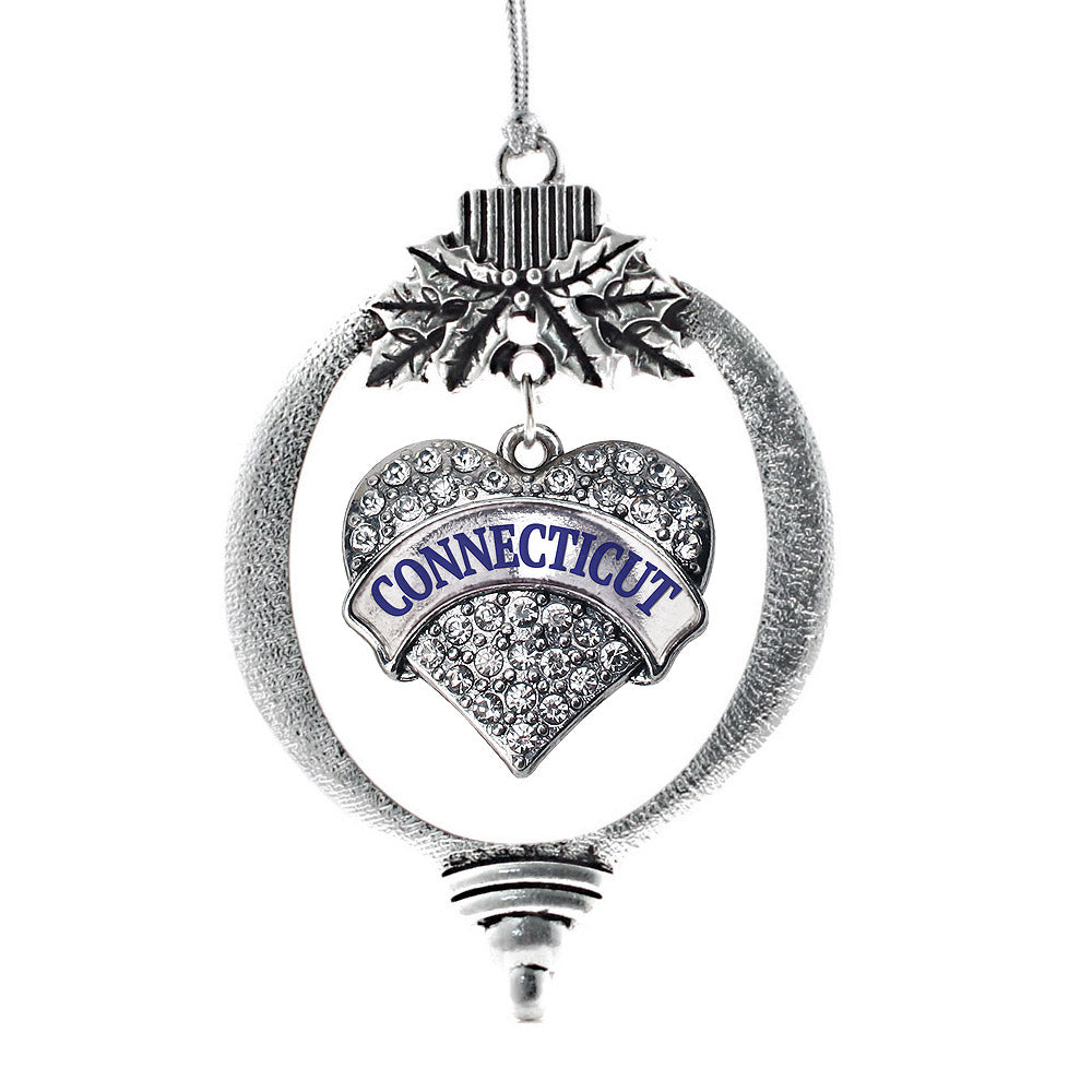 Silver Connecticut Pave Heart Charm Holiday Ornament