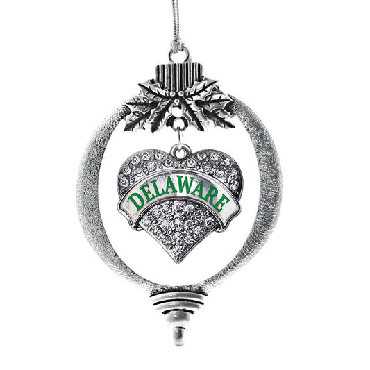 Silver Delaware Pave Heart Charm Holiday Ornament