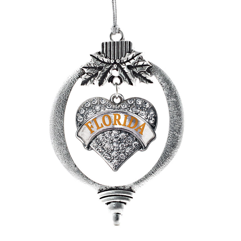 Silver Florida Pave Heart Charm Holiday Ornament