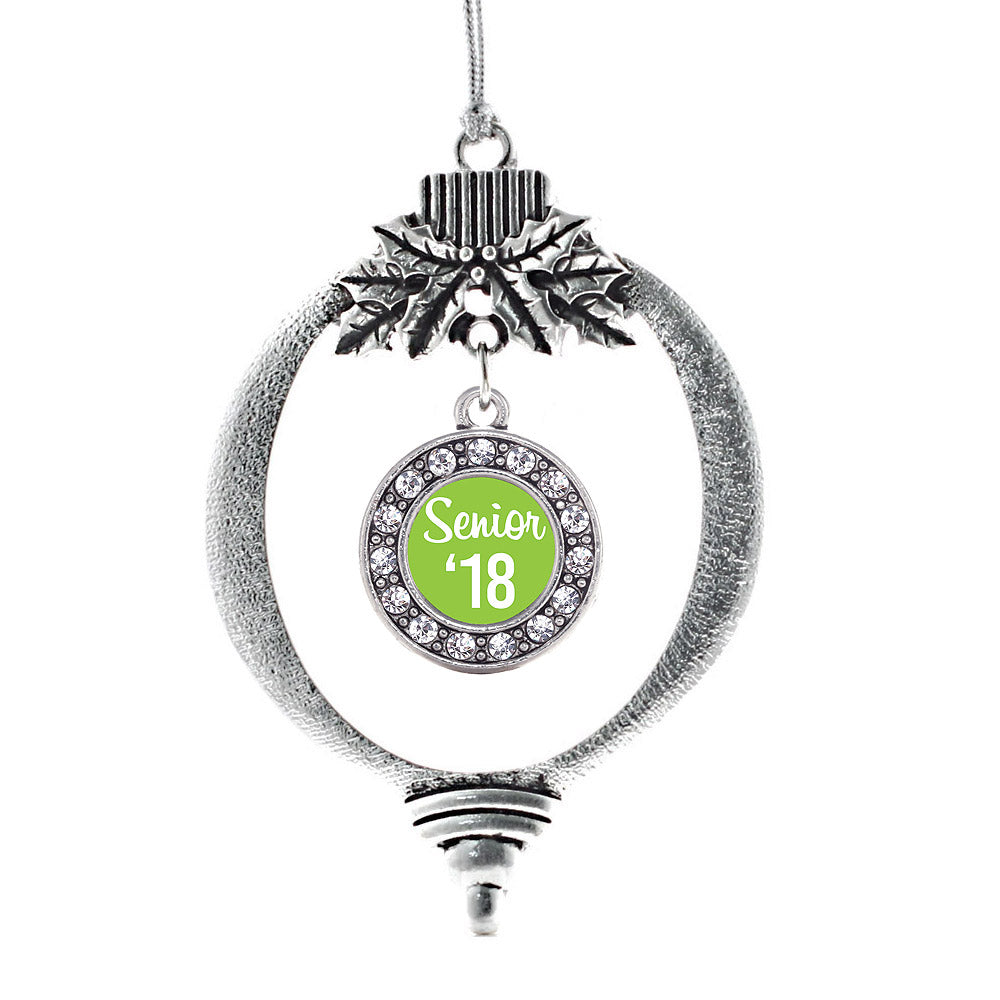 Silver Lime Green Senior '18 Circle Charm Holiday Ornament