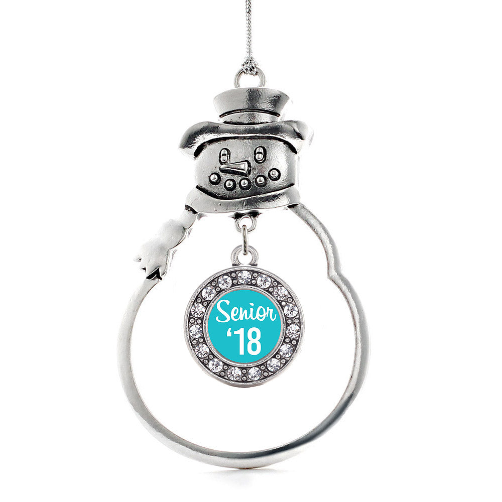Silver Teal Senior '18 Circle Charm Snowman Ornament