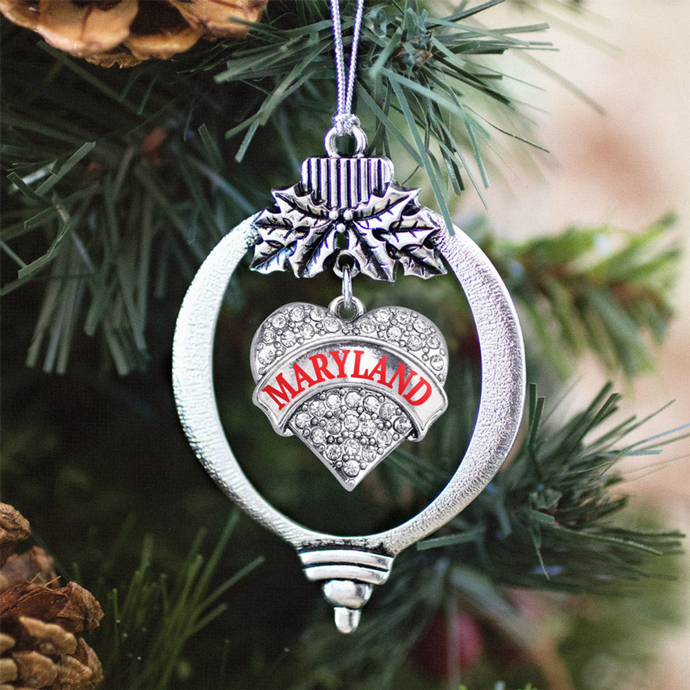Silver Maryland Pave Heart Charm Holiday Ornament