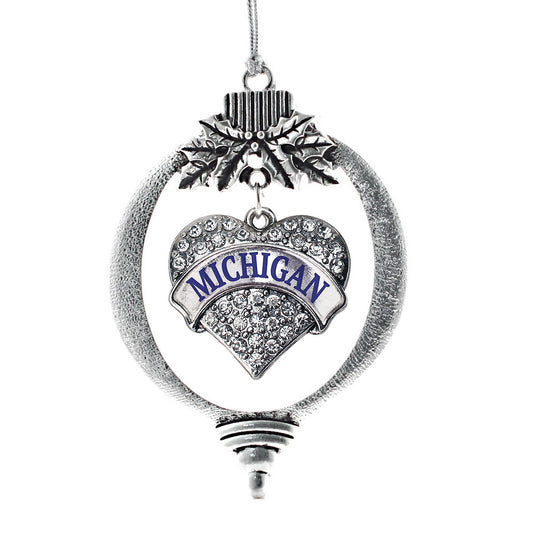 Silver Michigan Pave Heart Charm Holiday Ornament