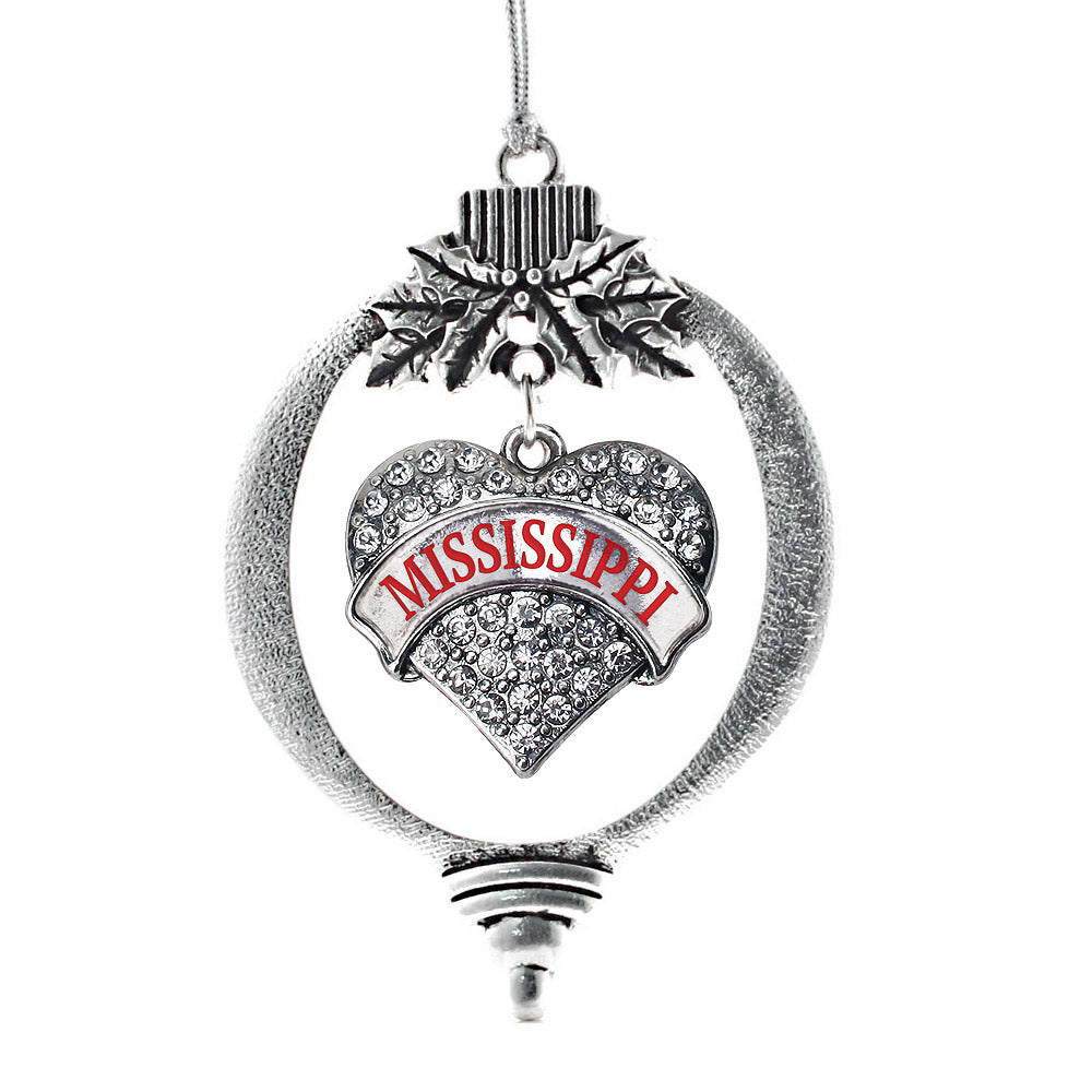 Silver Mississippi Pave Heart Charm Holiday Ornament