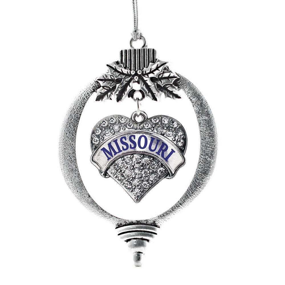 Silver Missouri Pave Heart Charm Holiday Ornament