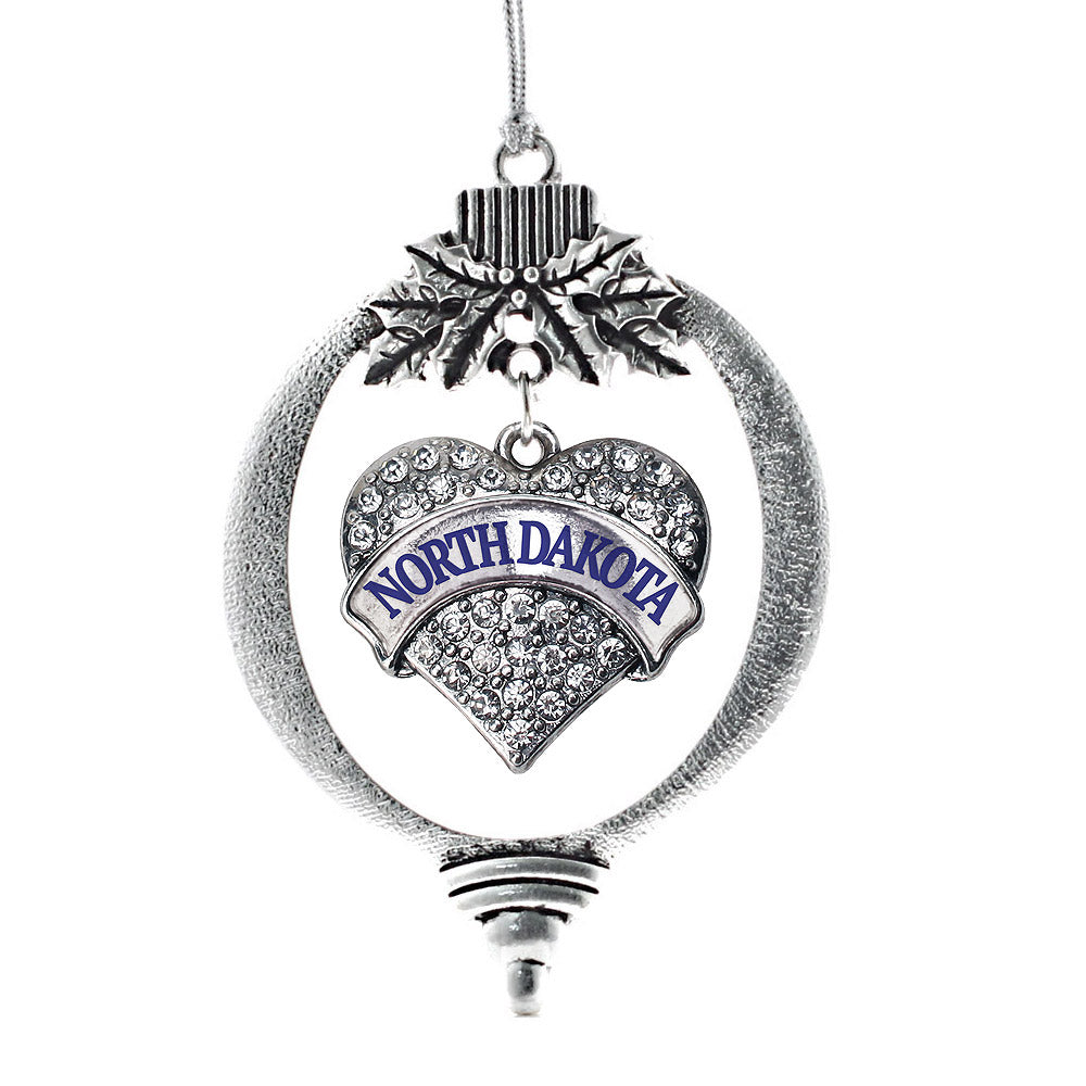 Silver North Dakota Pave Heart Charm Holiday Ornament