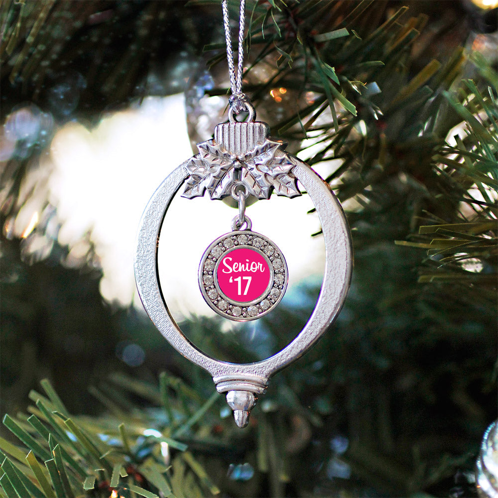Silver Fuchsia Senior '17 Circle Charm Holiday Ornament